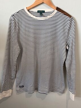 Ralph Lauren Navy and White Striped Long-Sleeve Tee
